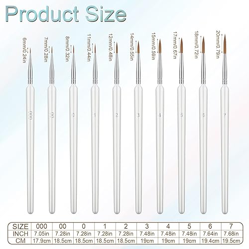 Miniatura 2 de Kit de 10 pinceles de pintura en miniatura, pincel de pintura de detalles finos, 10 tamaños, punta fina de madera, micro pincel profesional para
