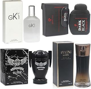 Cologne for Men Set 4 Combo Sets(Dark Black,Invincible Black,Amazing Code Gold,GK N1) Eau De Parfume/Toilette Natural Spray Each 100ML Men Perfume Long Lasting Fragrance for Daily Use