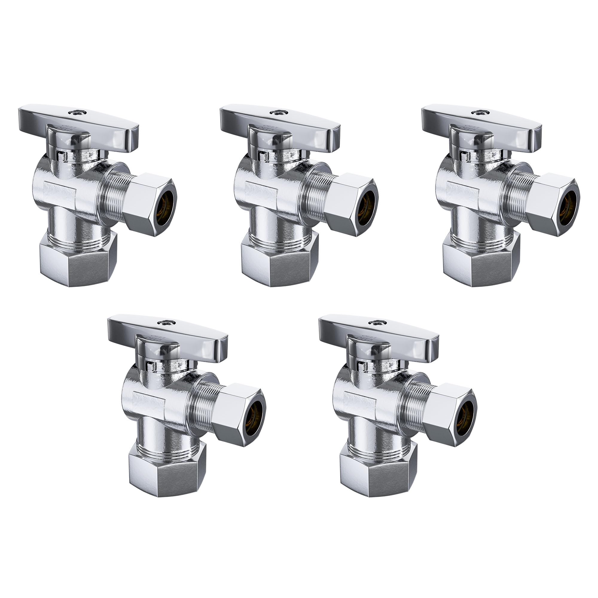 5 Pack Angle Stop Valve, 1/2 in. NOM Compression x 3/8 in. OD Compression Shut Off, 5/8" OD x 3/8" OD 1/4 Turn Faucet, Water Stop