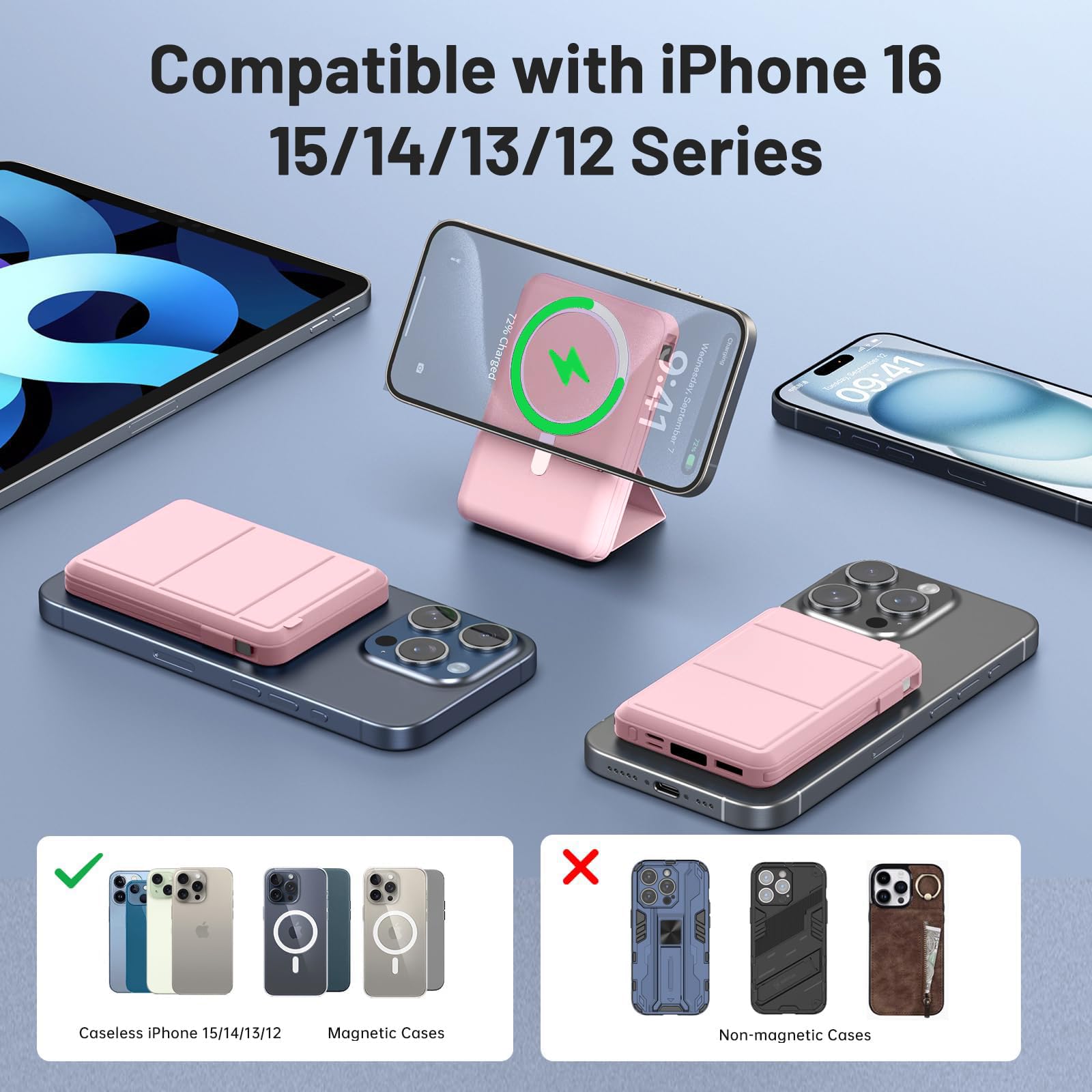 Azmuth Power Bank, per Magsafe Powerbank iPhone 10000mAh, Caricatore Portatile Magnetico Wireless Ricarica Rapida con Display LED Batteria Esterna per iPhone 17/16/15/14/13/12/Pro/Pro Max