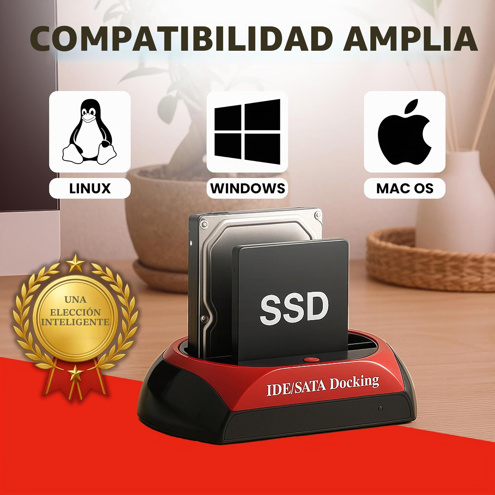 Retoo Estación De Acoplamiento del Disco Duro, USB 2.0, Base De Conexión para SATA I/II/III, HDD O SSD De 2.5"/3.5", Carcasa Disco Duro Externo Sata, Compatible con Windows