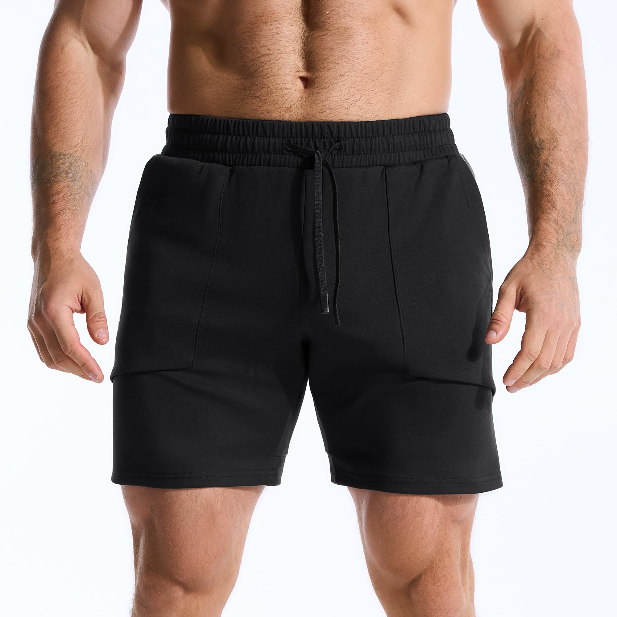 ZENWILL Slim Pantalones Cortos Hombre Gym Pantalon Deporte | Pantalones Cortos Algodon Hombre Bolsillo Cremallera, Pantalón Corto Gimnasio Transpirable, Pantalon Corto Hombre Running