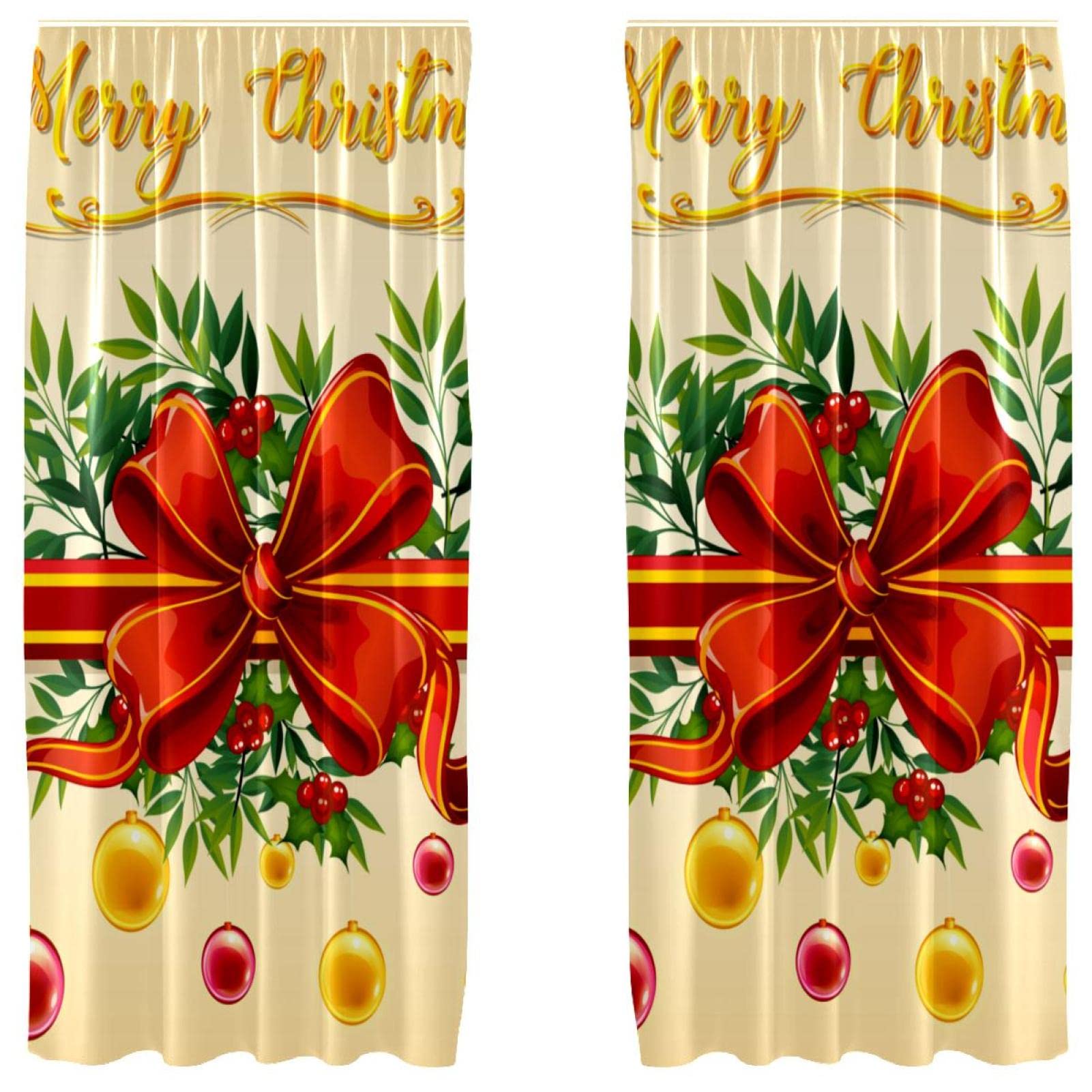 Cortinas de dormitorio con estampado navideño de alta calidad en fondo amarillo y medidas 55x84 pulgadas