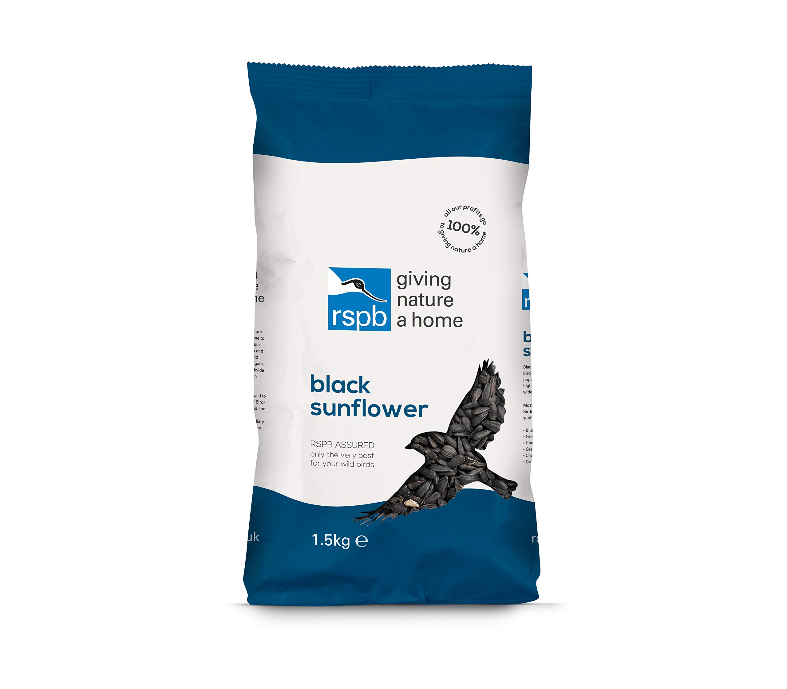 RSPB Sunflower Seeds Wild Bird Food 1.5kg, High in Energy & Protein, Great For Bird Feeders, Supporting The RSPB Charity, Resealable & Recyclable Packaging