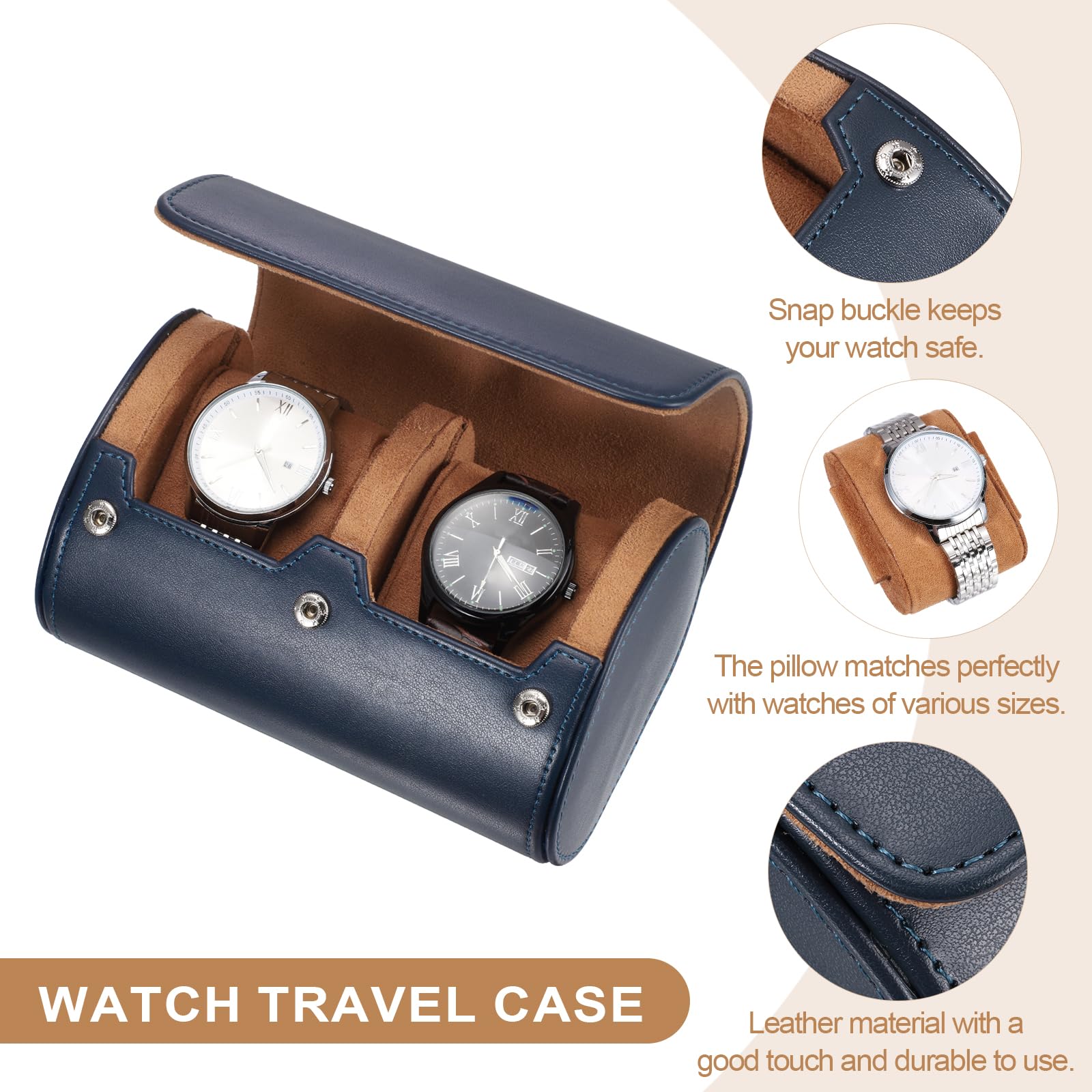 Custodia da viaggio per orologio da uomo in pelle, astuccio arrotolabile per orologio, scatola portaoggetti portatile per orologio, ideale per Natale, compleanno e anniversario, con 2 scomparti (blu