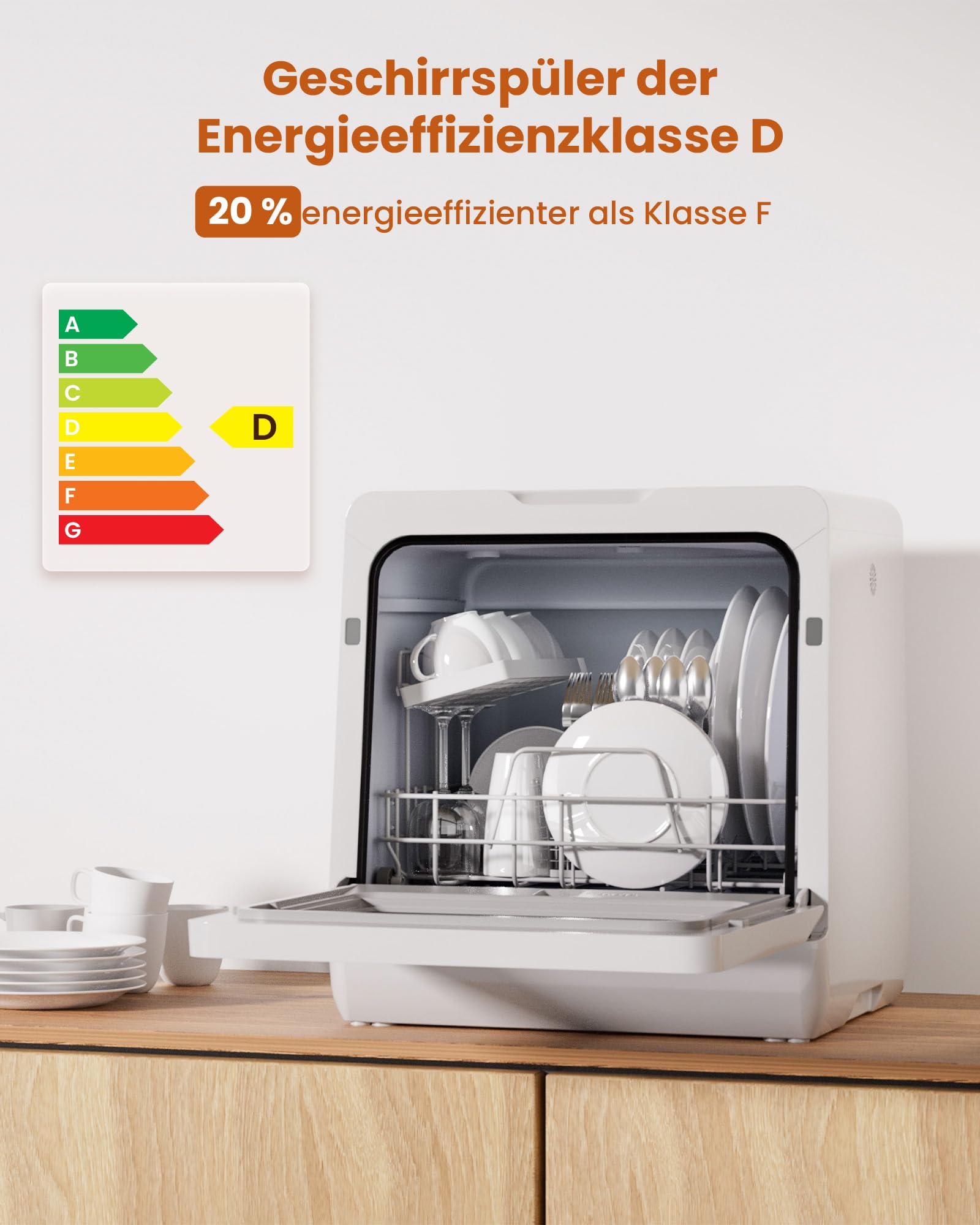 HAVA NEUE Tischgeschirrspüler mit Wasserenthärter, Spülmaschine 8 Programme, Kindersicherung, verzögerter Start