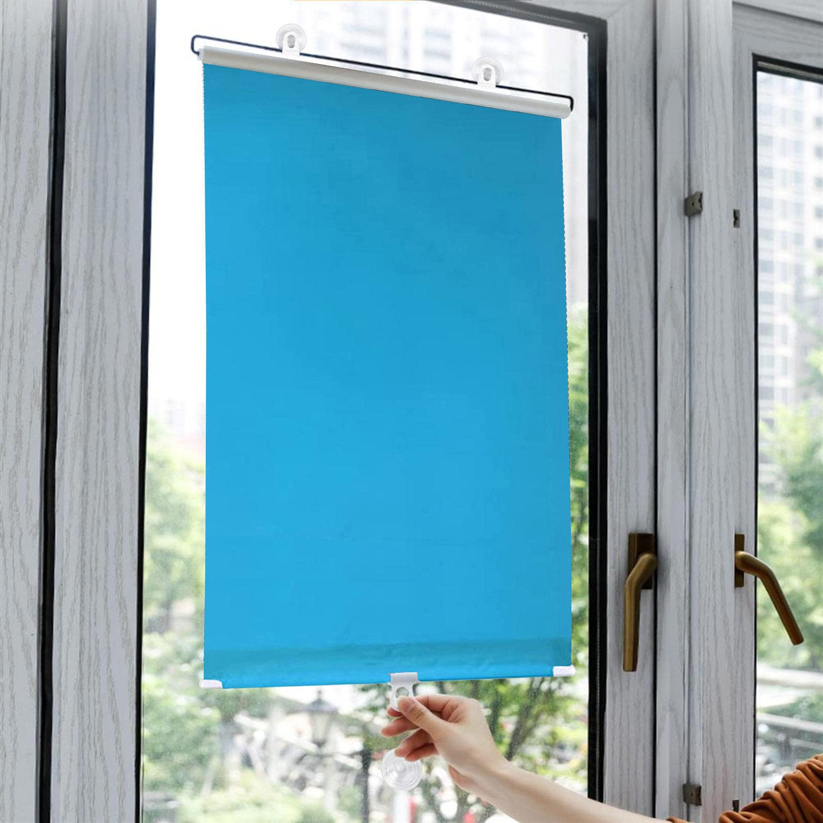 Kgudys Blue Roller Blinds With Suction Cups,Blackout Window Cover Curtain For Windows,Portable No Drilling Roller Shades,Retractable,Indoor Privacy Screens,Sunscreen Roller Blinds,-55X125cm/21.6X49in