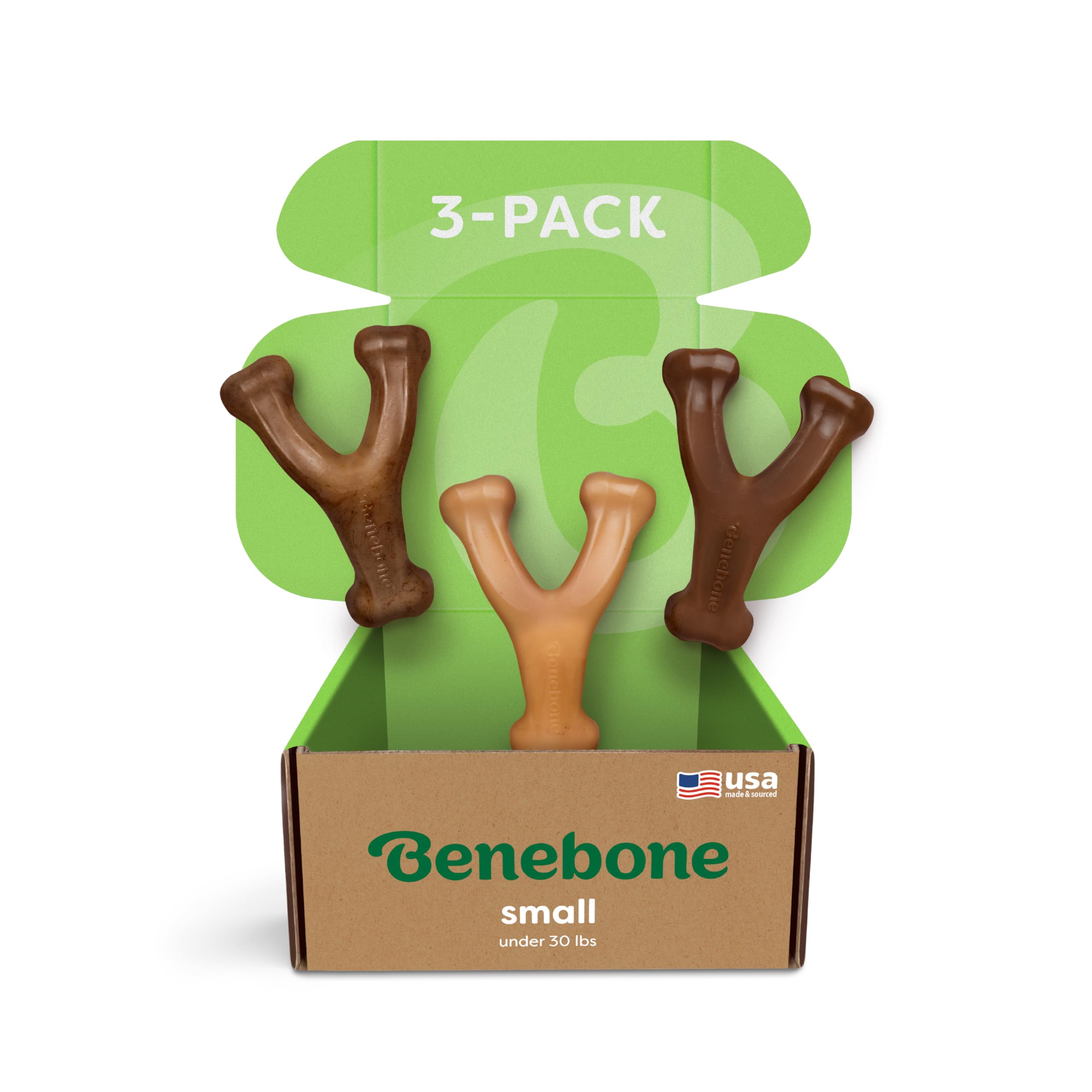 Benebone Wishbone 3 Pack Small Durable Dog Toys for Aggressive Chewers, Real Bacon, Chicken, Peanut Butter