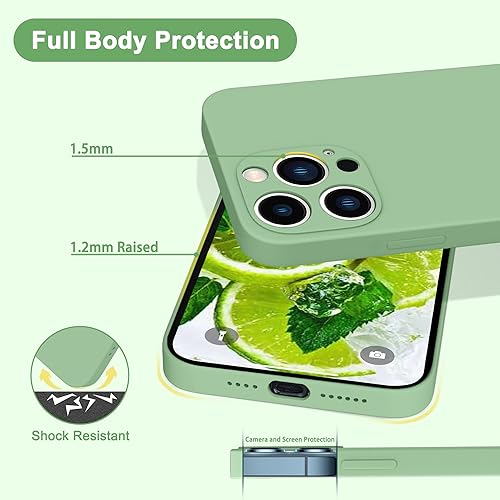 Miniatura 5 de Funda para iPhone 13 Pro Max verde matcha, silicona líquida suave, cuerpo completo, a prueba de golpes, funda protectora con forro de microfibra