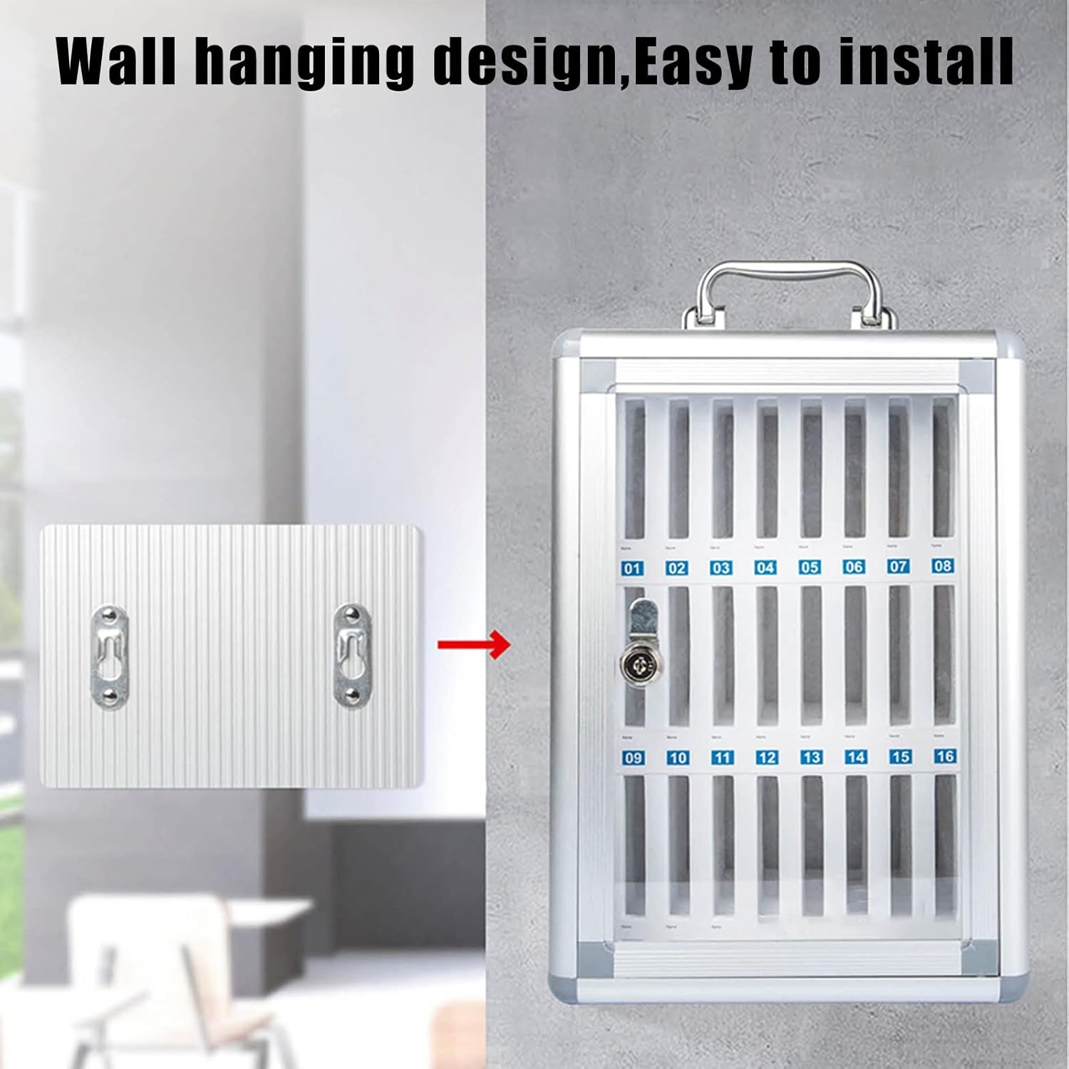 Cell Phone Locker Box for Classroom with Door Locks and Keys Clear Acrylic Jail Storage Cabinet，Portable Wall-Mounted Aluminum Alloy Phone Storage Cabinet - Lockable Mobile Base Box for Stud