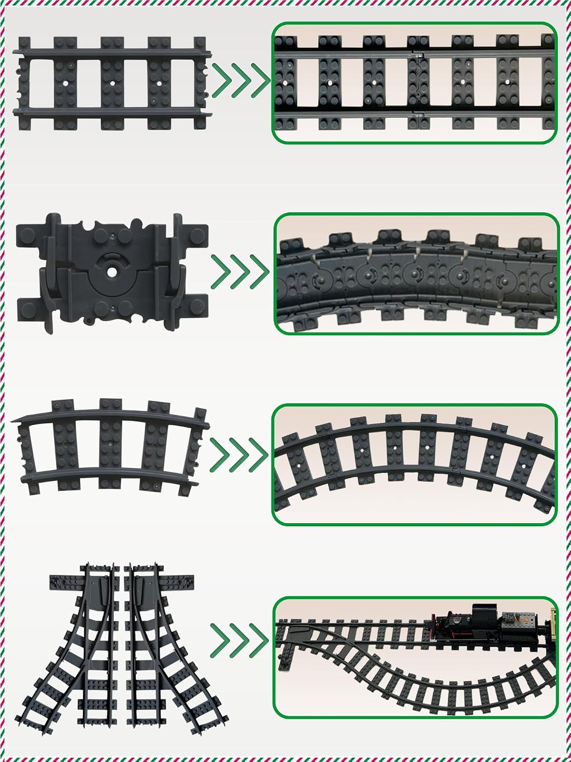 Classic City Train Tracks, 40 Pieces Railroad Track with 20 Curved, 4 Straight, 14 Flexible Rails and 2 Switch Train Tracks, Train Expansion Accessories Compatible with All Major Train Tracks image 2