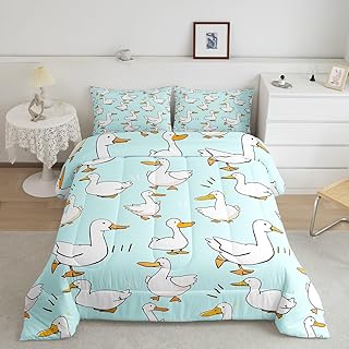 Cartoon Duck Comforter Set Queen Size,Lovely Goose Funny Sketch Blue Bed...