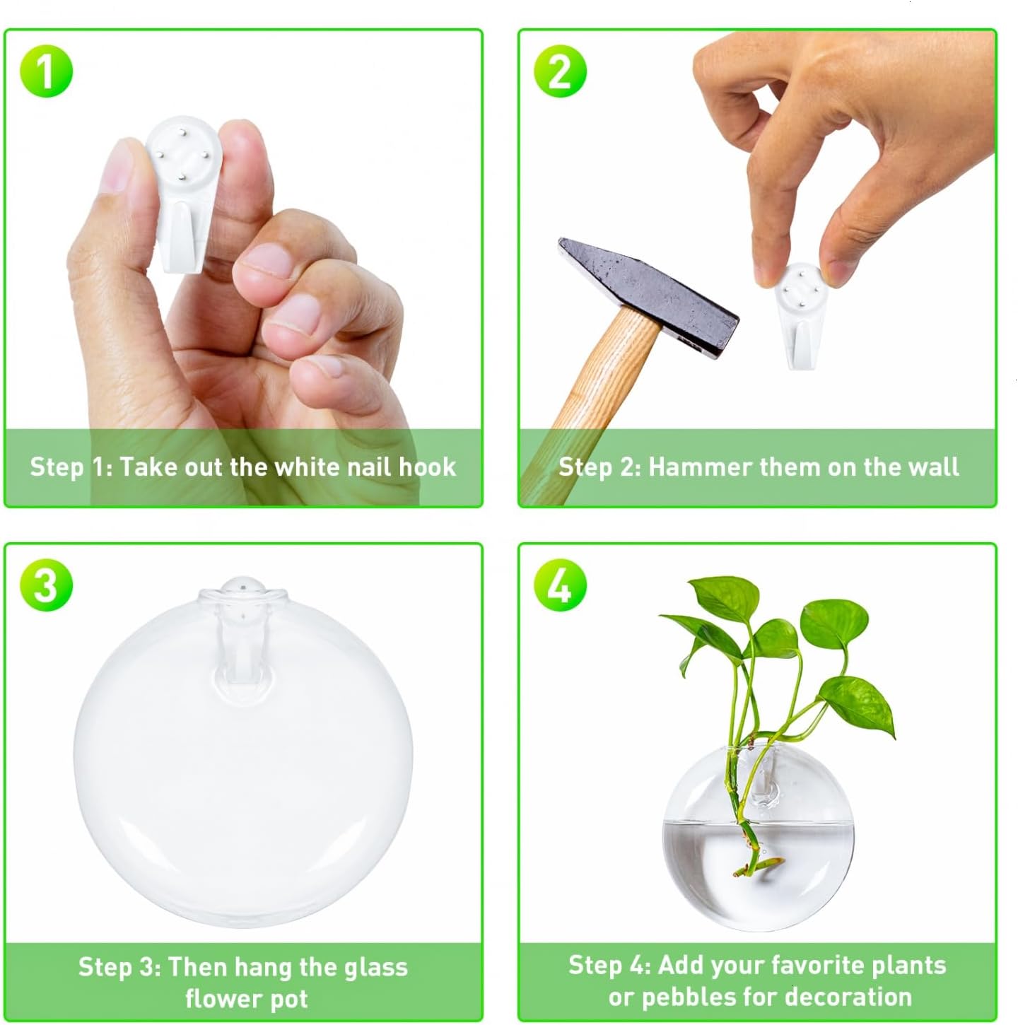 Vumdua 6 PCS Glass Wall Hanging Planters for Flowers, Hydroponics, Indoor Use, Medium, Transparent, Round, Classic Style