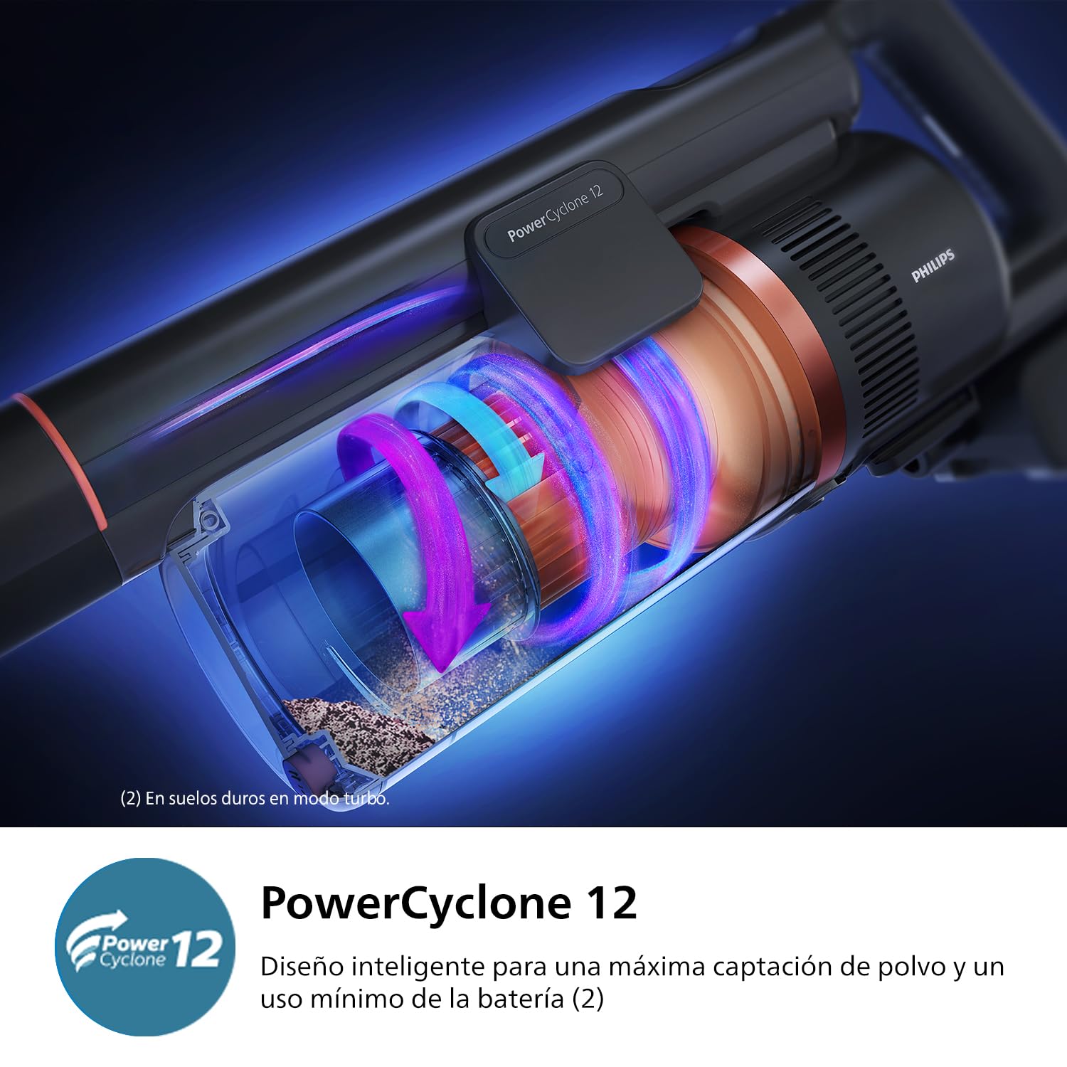 PHILIPS Aspiradora sin Cable Serie 7000 Aqua, Motor Digital, Tecnología PowerCyclone 12, con Luces LED, Módulo Aqua acoplable, hasta 80 min de autonomía, con 2 Accesorios, Azul (XC7053/01)