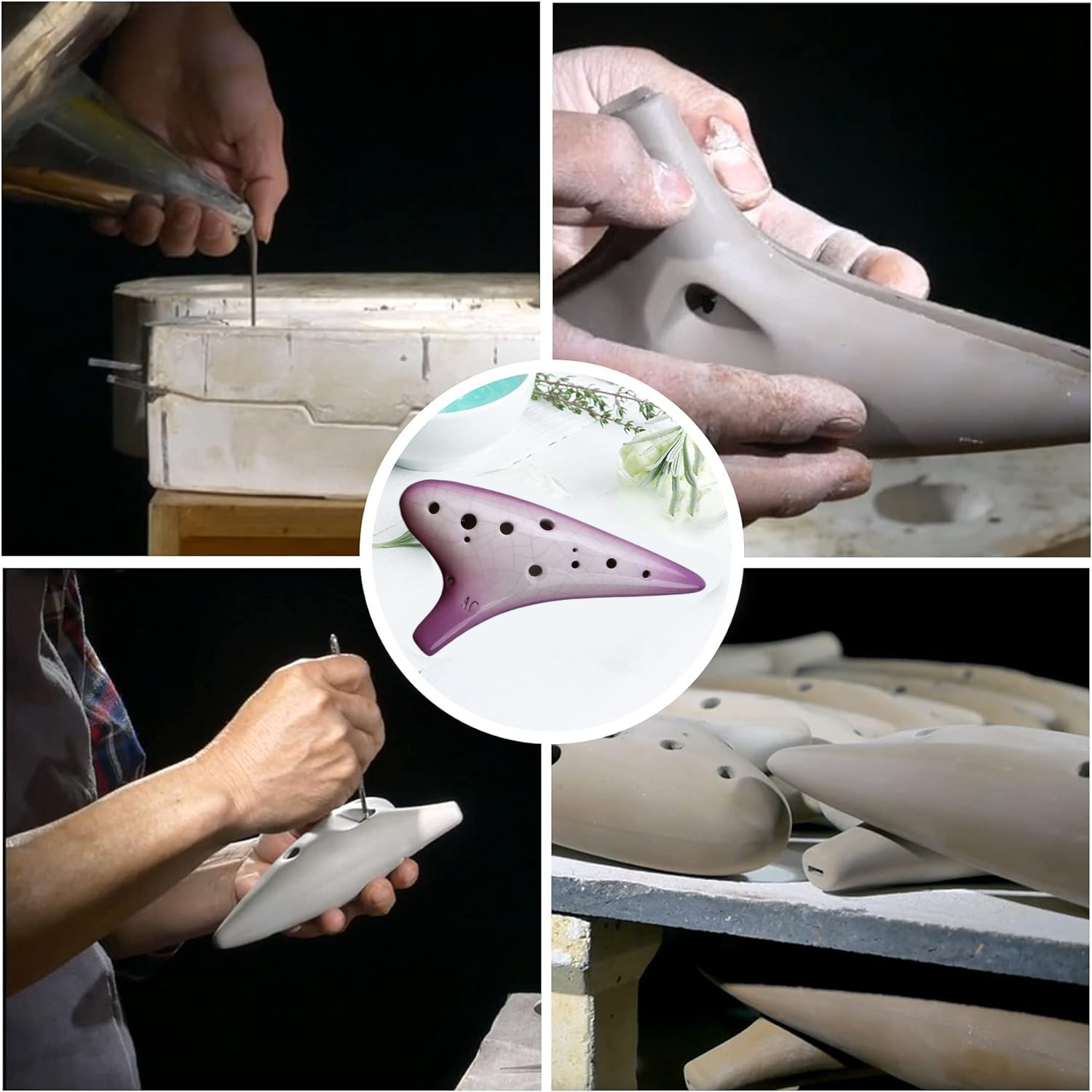 Ocarina de cerámica de 12 agujeros alto C con patrón agrietado con libro de texto y bolsa protectora, perfecta para principiantes y rendimiento profesional (morado)
