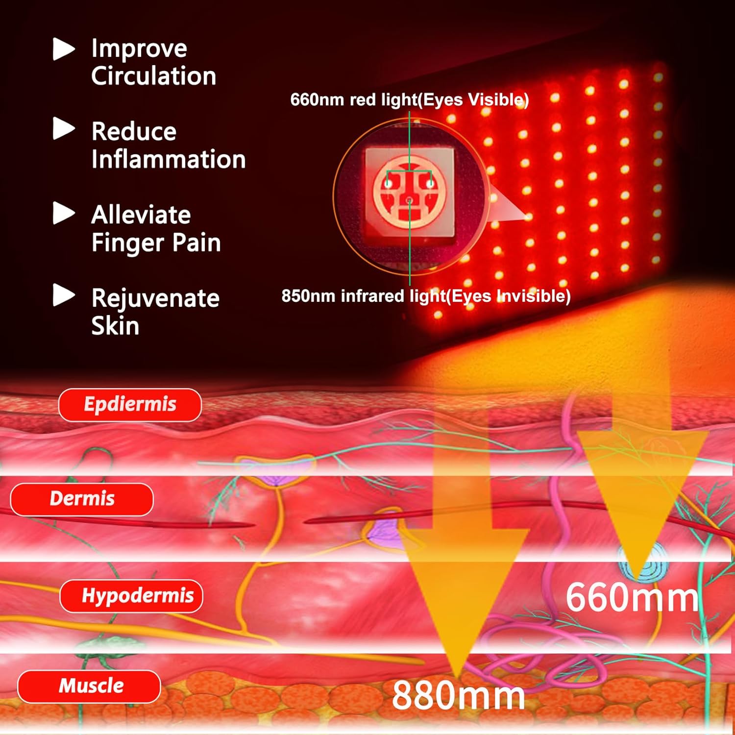 Cordless Red Light Therapy for Hand 4000mAh Rechargeable Battery Infrared Gloves LED Light Therapy Pad Device for Hands Finger Palm Home Travel Use - Image 3
