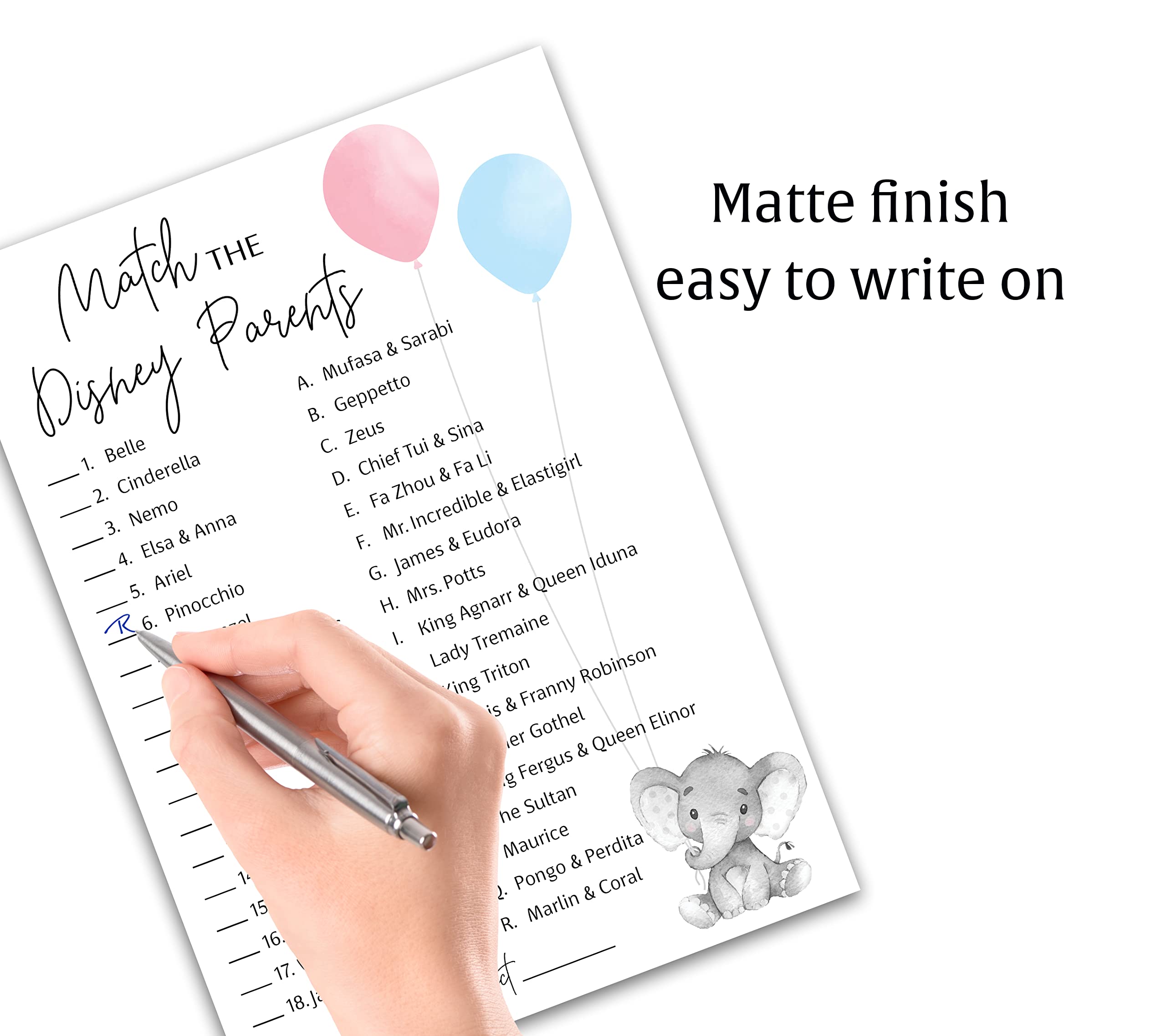Cartoon Parent Match Game - Pack Of 25 Cards For Baby Shower & Gender Reveal Parties