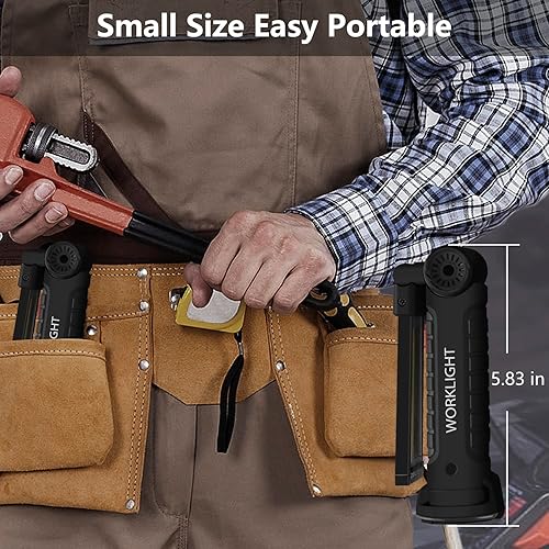 Vista 6 de Luz de trabajo portátil, luces de trabajo recargables con gancho colgante de base magnética, rotación de 360°, 5 modos, COB LED de 800 lúmenes, luz