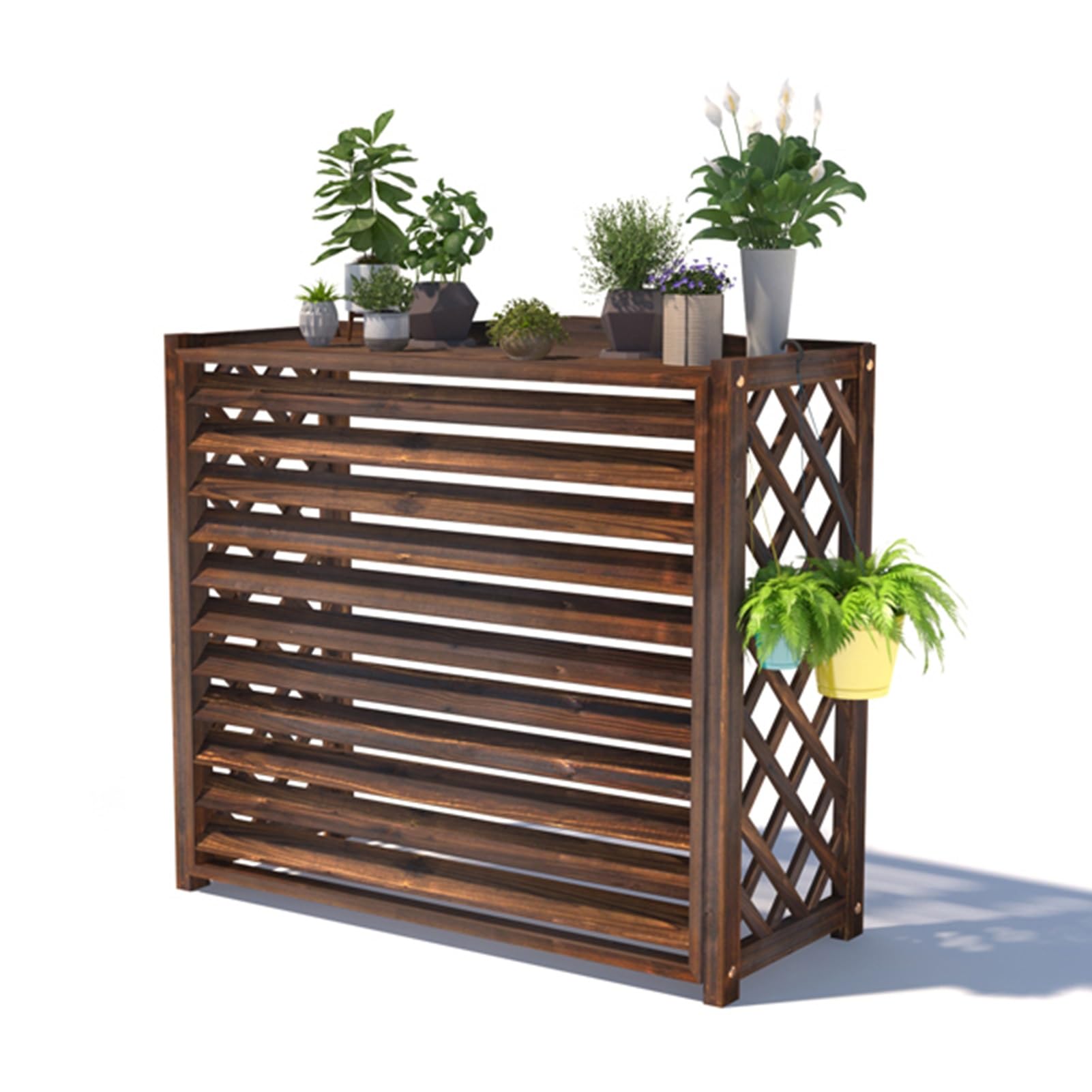 Écran de clôture de climatiseur en bois pour masquer un moteur extérieur