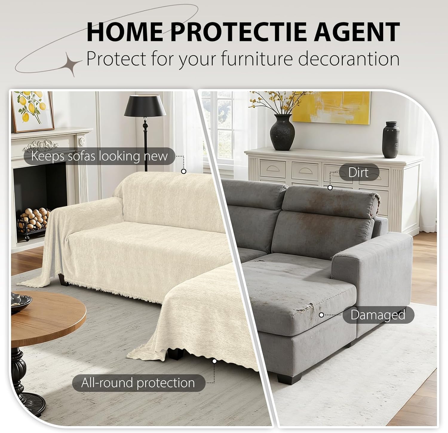 ALIECOM Sectional Couch Covers L Shape Sectional Sofa Cover for Dogs 2 Piece Thick Chenille L Shaped Couch Cover Blanket Chaise Sofa Slipcovers Pet Furniture Protector Washable (X-Large, Light Beige)
