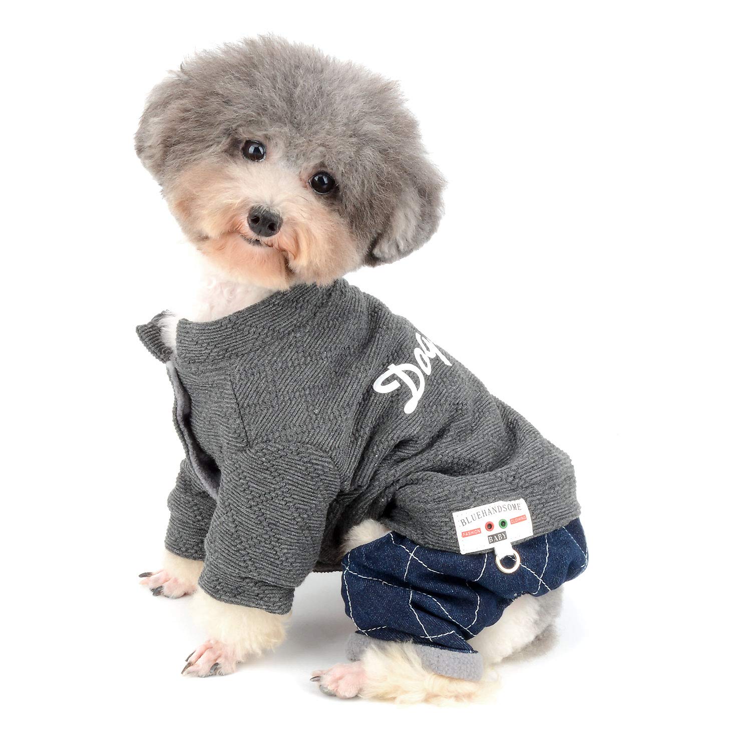 Ranphy Dog Winter Jumpsuit Girl Boy Sweater Chihuahua Yorkie Fleece Clothes Pajamas Puppy Cold Weather Costumes Warm Pet Apparel Clothing for Small Dog Cats Gray S