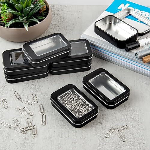 Miniatura 6 de RW Base - Contenedores rectangulares de lata de 4.5 onzas, 100 cajas de lata duraderas con tapas, tapas transparentes para ventana, bordes