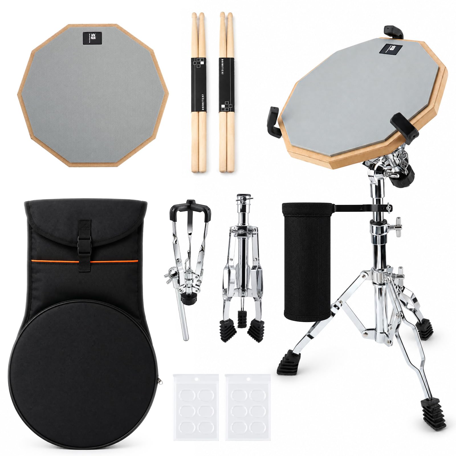 K KASONIC 12" 2-Seitiges Leises Drum-Übungspad mit Verstellbarem Ständer