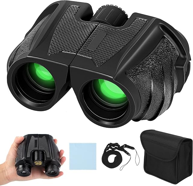 Aipaide Compact Binoculars 10x25 for Adult Children Small Portable HD Low Light Night Vision BAK4 Prisms FMC Green Lens Waterproof Anti-Fog Bird Watching Sightseeing Sports Games