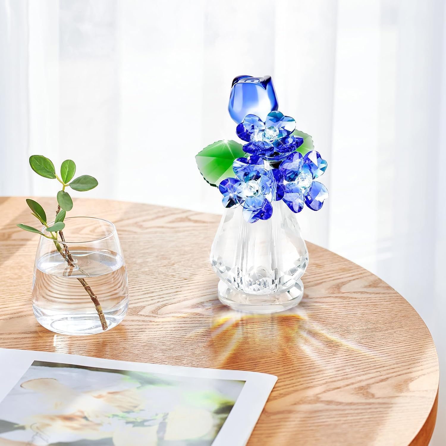 Crystal Rose Flower for Mom, Crystal Flowers Bouquet Figurine Ornament for Wife/Girl Friend Present, Glass Flowers Home Decor Office Table Decoration (Blue) - Image 4