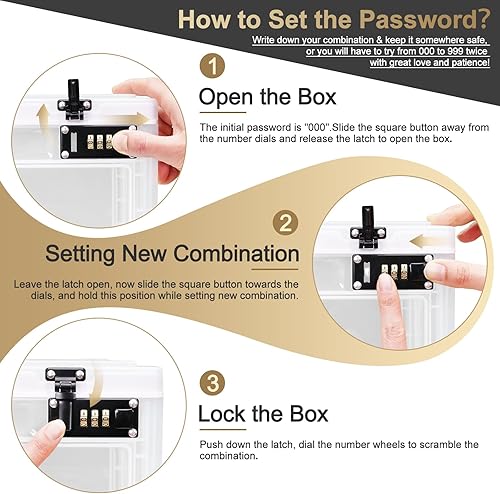 Miniatura 5 de Lalifebuss Caja de bloqueo grande para artículos personales, caja de almacenamiento con cerradura combinada para casillero de oficina, escuela,