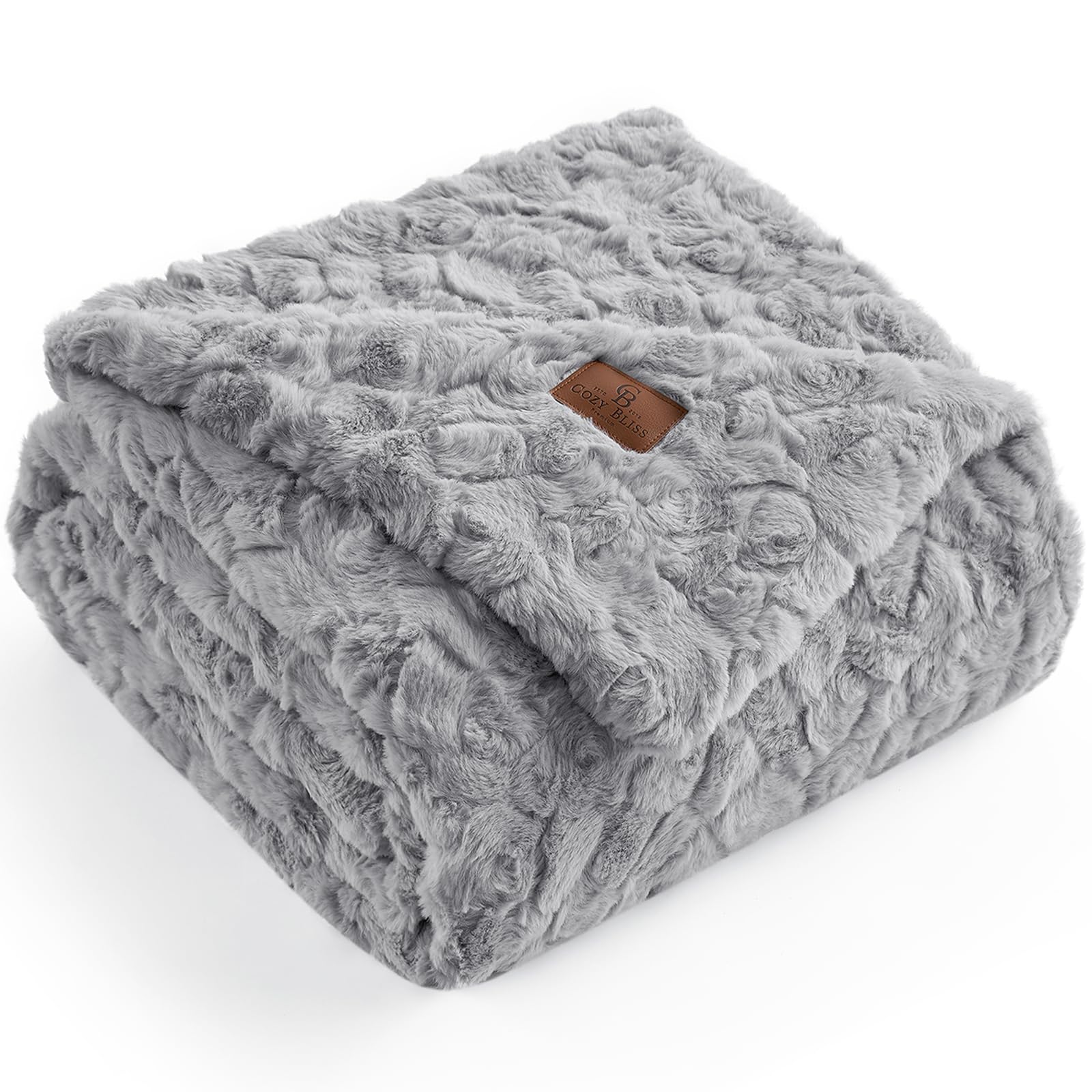 Photo 1 of Cozy Bliss Faux Fur Throw Blanket for Couch, Fuzzy Soft Plush Thick Warm Fluffy Reversible Wave Textured Blanket for Sofa Bedroom Living Room, 55 * 70 Inches Grey
