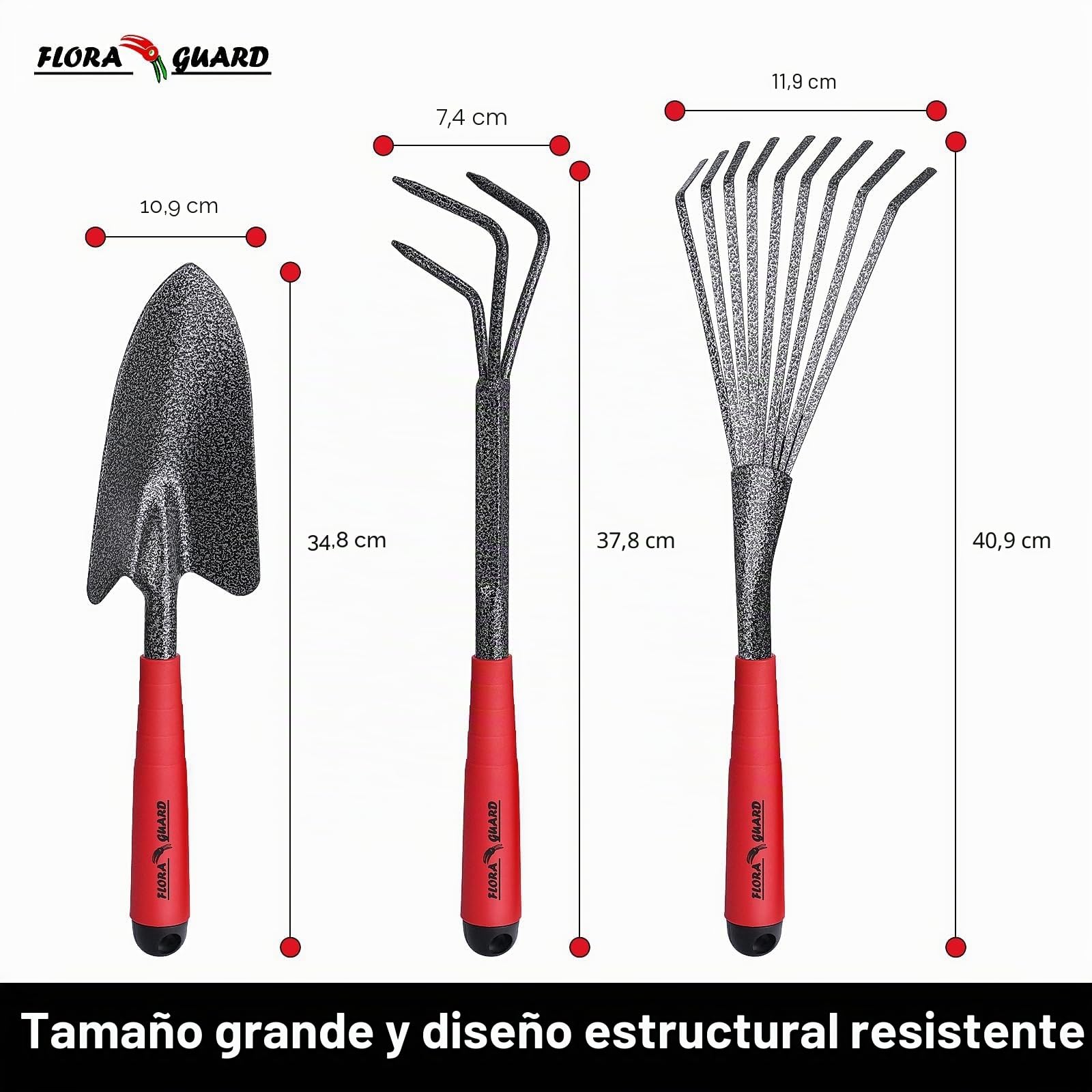 FLORA GUARD Juego de Herramientas de jardín, 6 Piezas, Herramientas manuales de jardín Grandes, Resistentes y duraderas, Herramientas clásicas para Plantar y Mantener su jardín