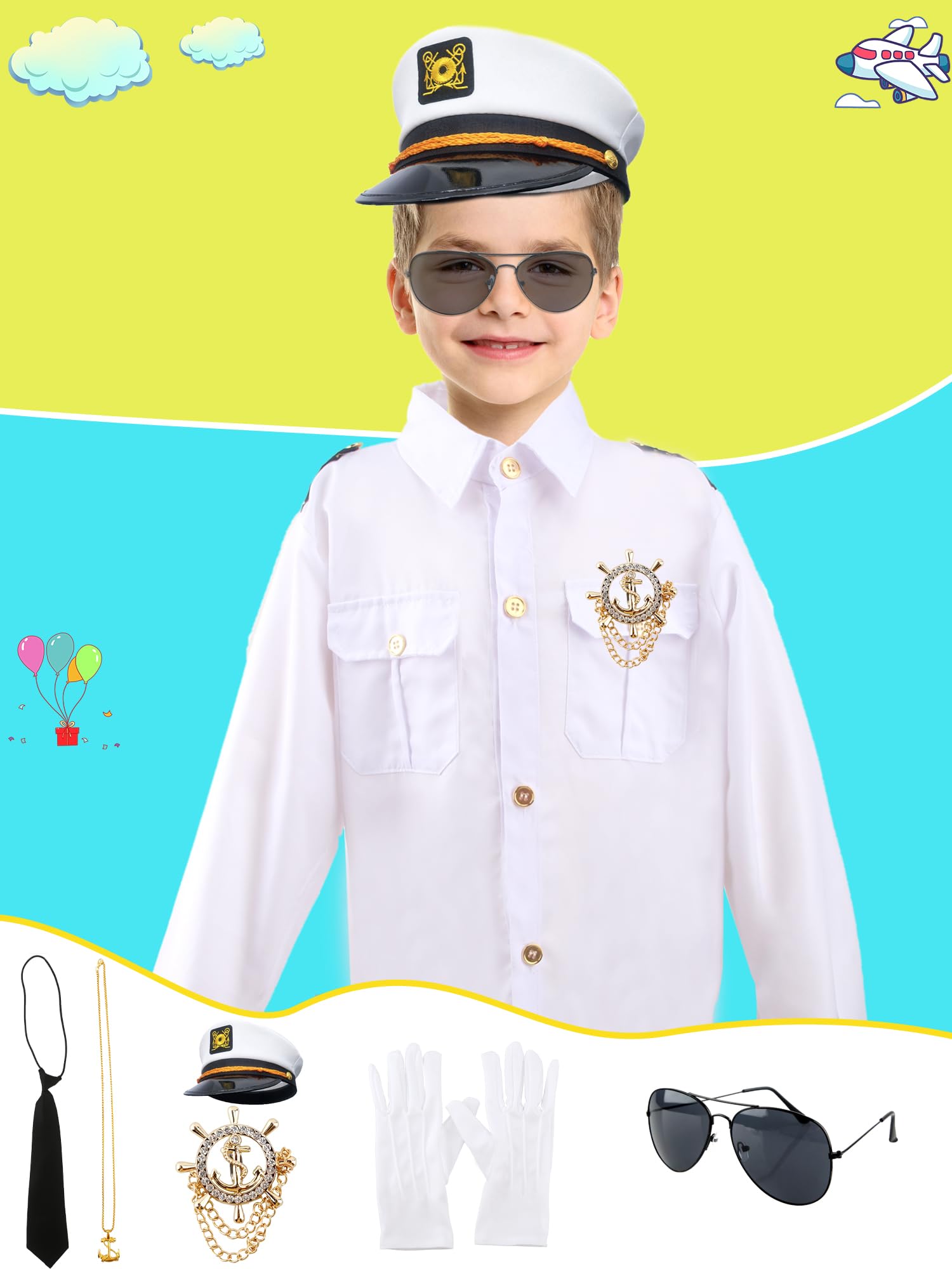 Puteraya Kids Captain Sailor Yacht Costume Set Sailor Outfits Captain Uniforms for Boys Kids Halloween Dress Up Cosplay (Captain Costume Stlye 2, 10-12 Years (140-160cm)) - Image 3