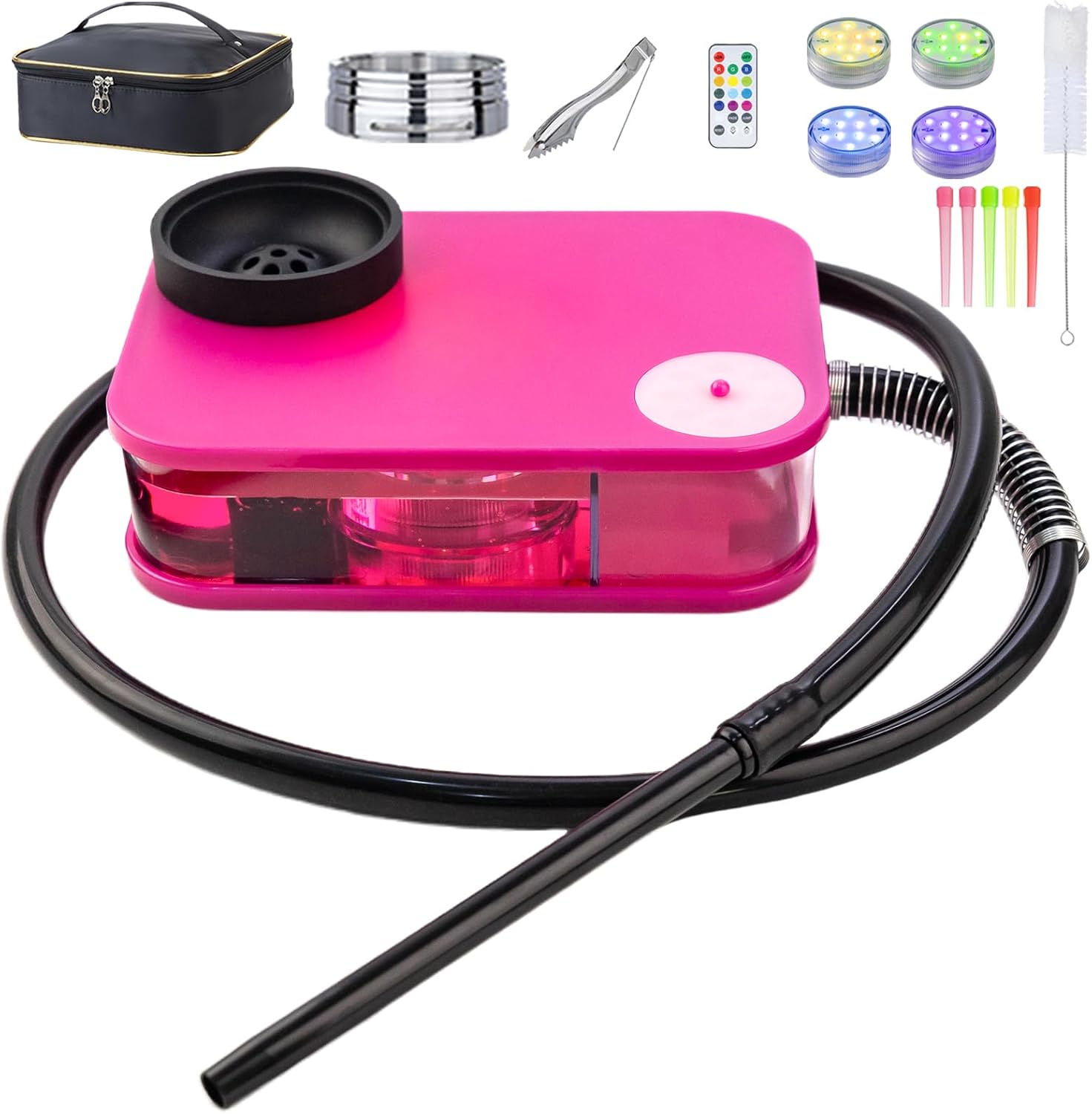 Hookah Box – Portable Hookah Set for Travel, Complete Shisha Kit with LED Lights & Bag, Perfect for Any Adventure（Pink）