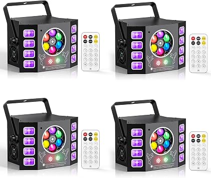 Dj Lights 100W Bee Eye UV Strobe Stage Light LED Sound Activated Rave Light, 14 CH DMX512 and Remote Control for Halloween Birthday Party Wedding Event Show KTV Bar Dance Decorations4PCS