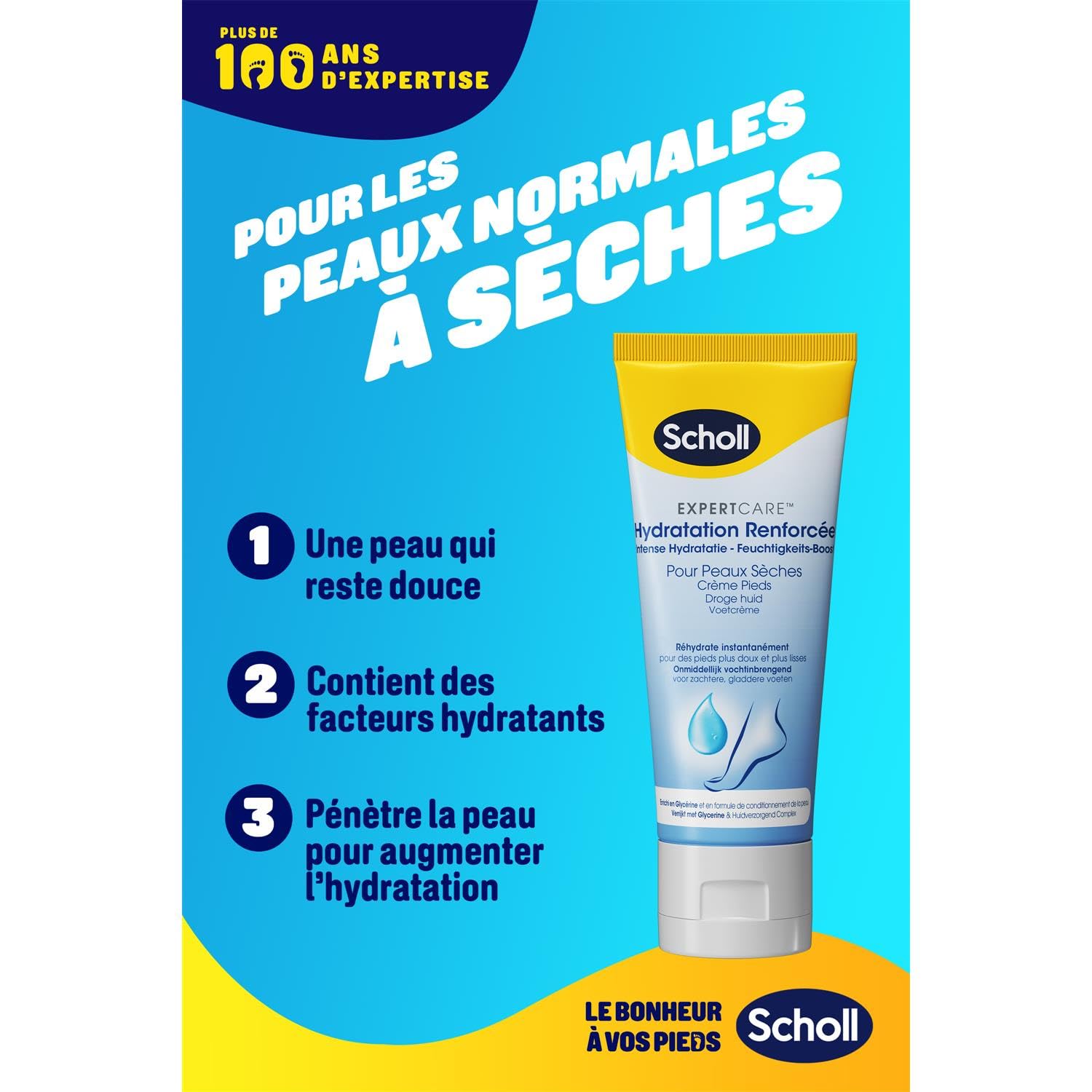 SCHOLL Crema hidratante intensificada para piel seca, 75 ml, paquete de 6