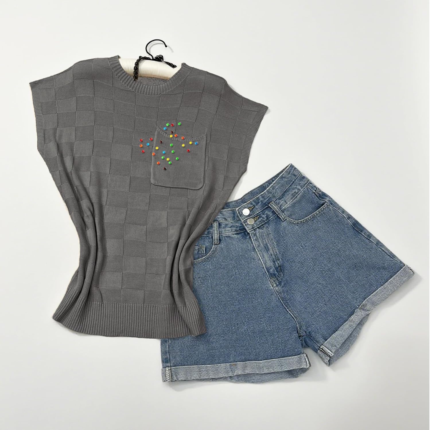 Women's Cap Sleeve Knitted Tops Casual Crew Neck Pullover Summer Lightweight Sweater T-Shirts - Image 5