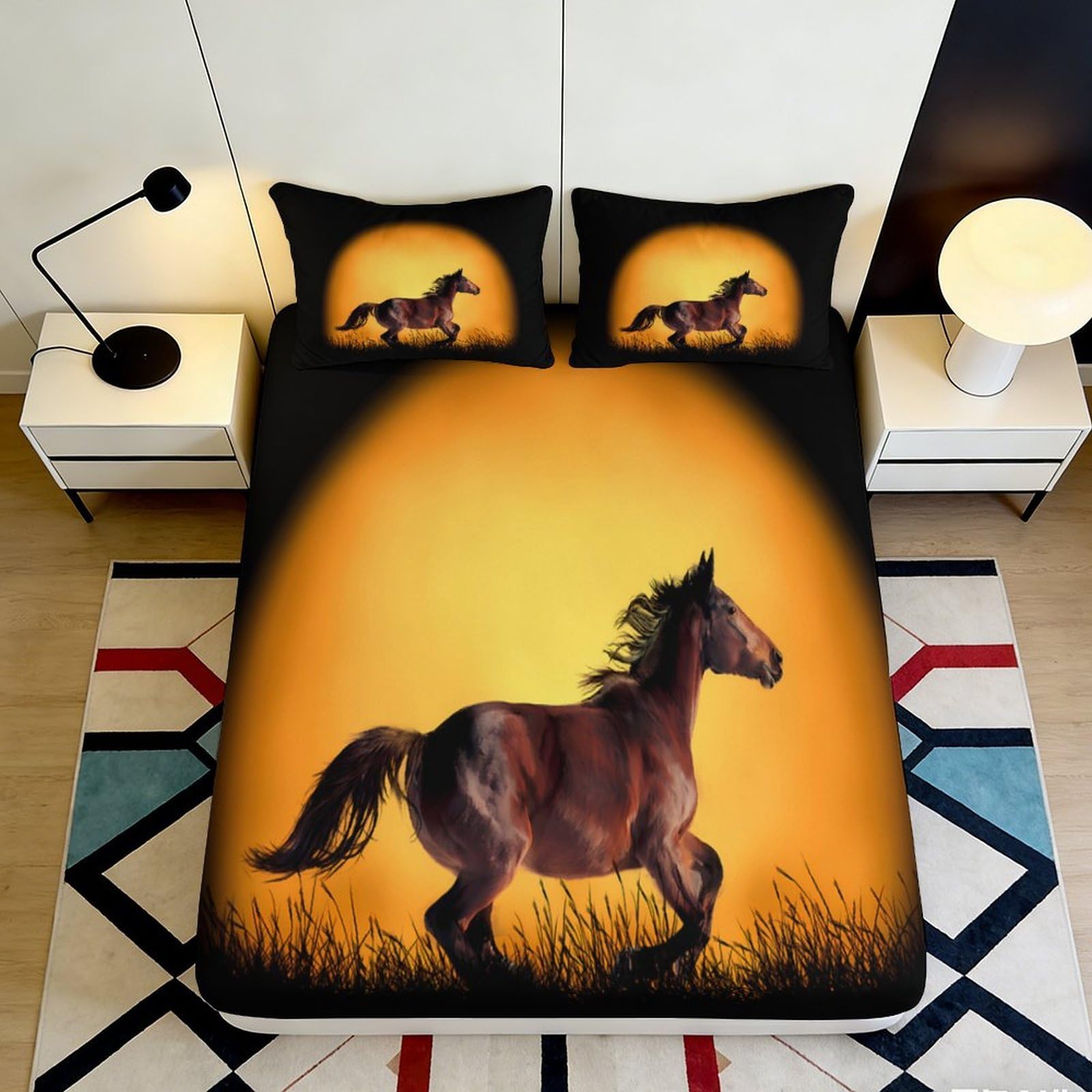 Kzqjxnhpcr Style-4 3D Printed Horse Pattern Fitted Sheet Microfiber Deep Pocket Non-Slip Horse Mattress Fitted Cover For Bedroom Adults 90X200x25cm 90X200x25cm