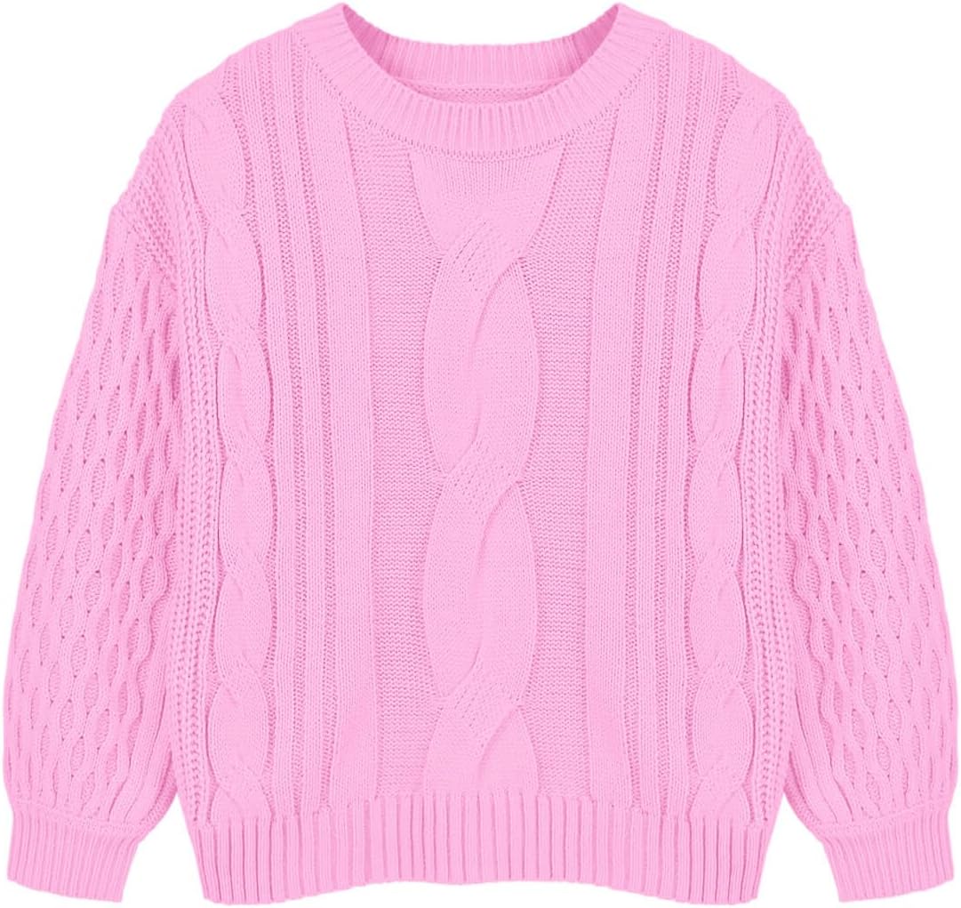 Girls Cable Knit Sweaters Crewneck Lantern Long Sleeve Drop Shoulder Warm Jumpers for Kids Size 5-14Y - Image 3