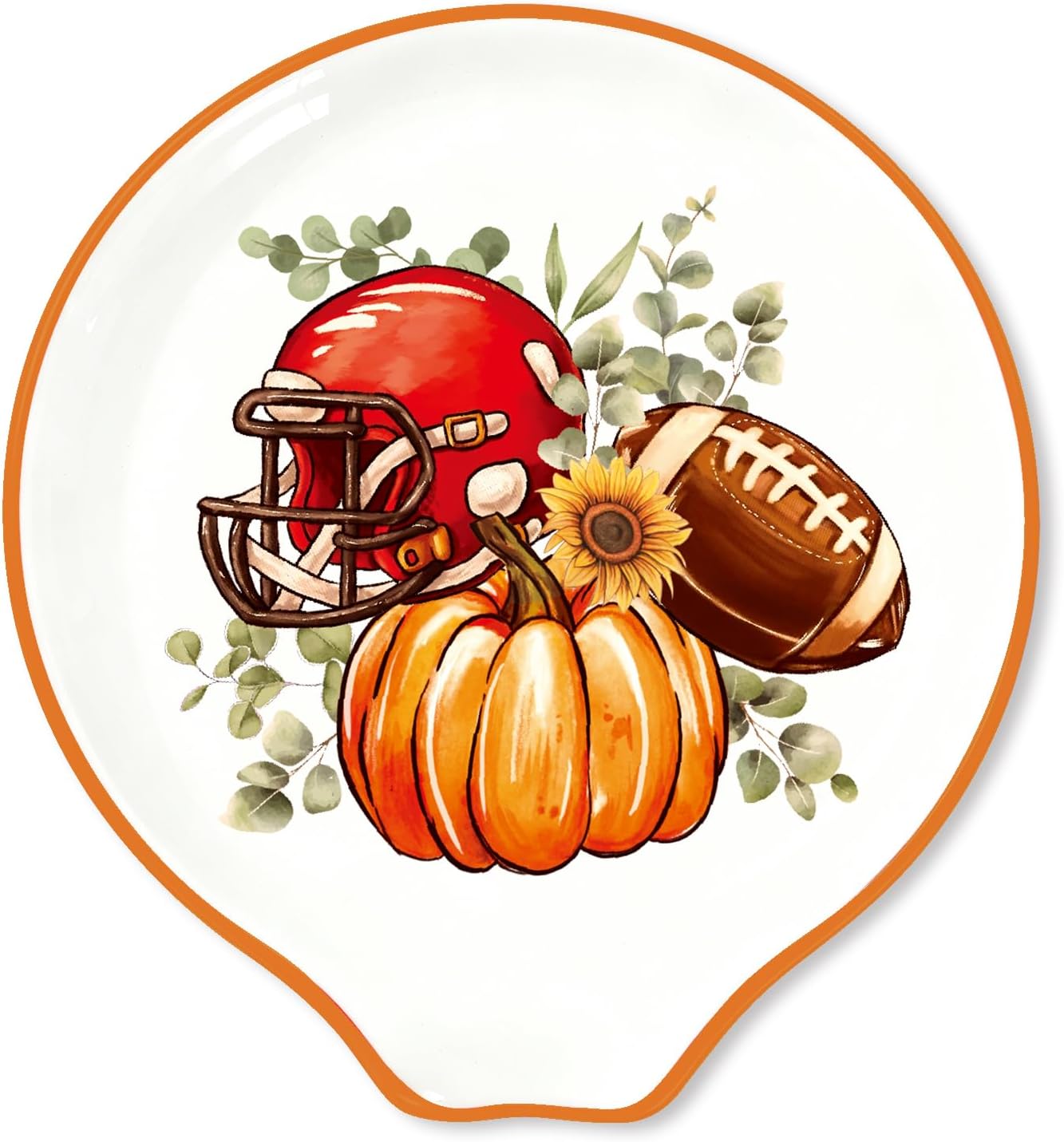 JarThenaAMCS 4.7 Inch Fall Football Spoon Rest Pumpkin Rugby Helmet Small Coffee Spoon Holder for Football Season Autumn Thanksgiving Home Kitchen Accessories