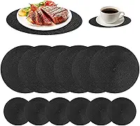 FBXGT Jogo Americano 6 Peças - Jogos Americanos Redondo Tecido Kit Mesa Posta Inclui 6 Bases para Copos e 6 Jogo Americano Isolamento Térmico e Proteção Contra Manchas Jogos Americanos (Ferroso)