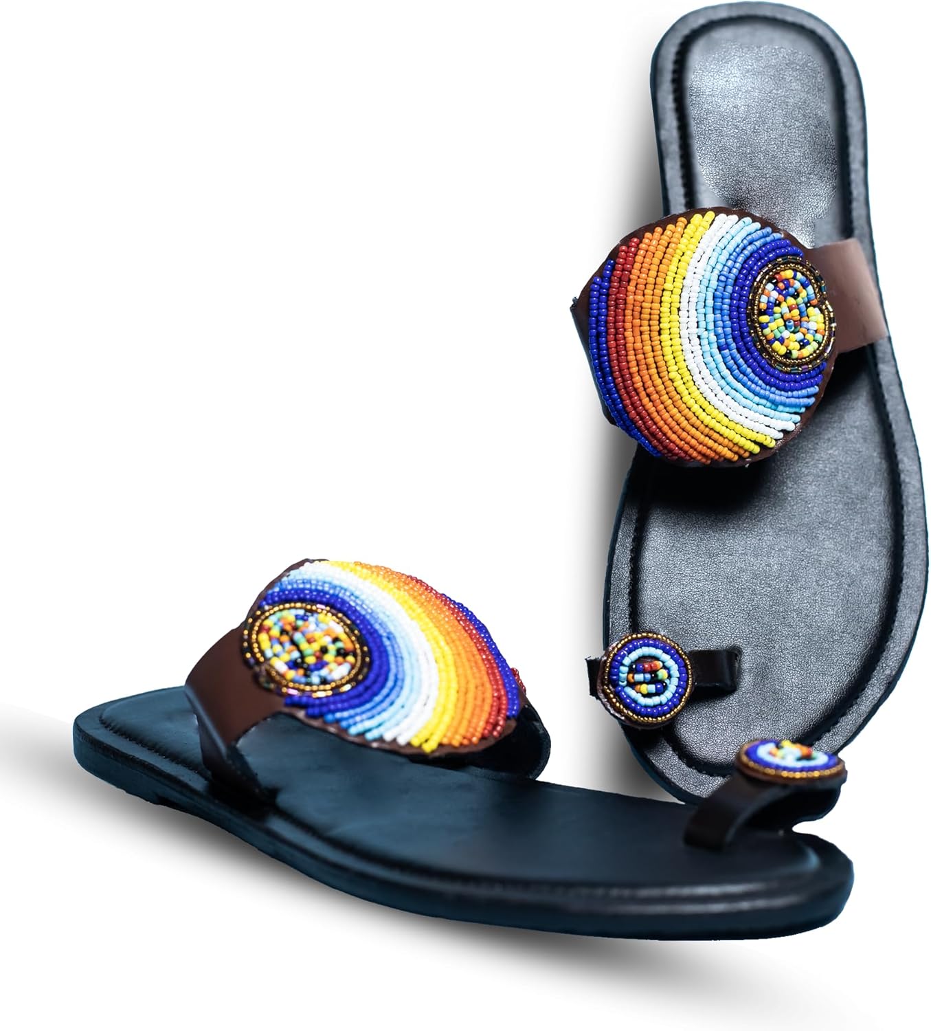 Beads 'N Beauty Women’s Handmade Beaded Flat Slippers – Open-Toe, Comfortable, Arch Support, Summer Sandals for Indoor & Outdoor Wear