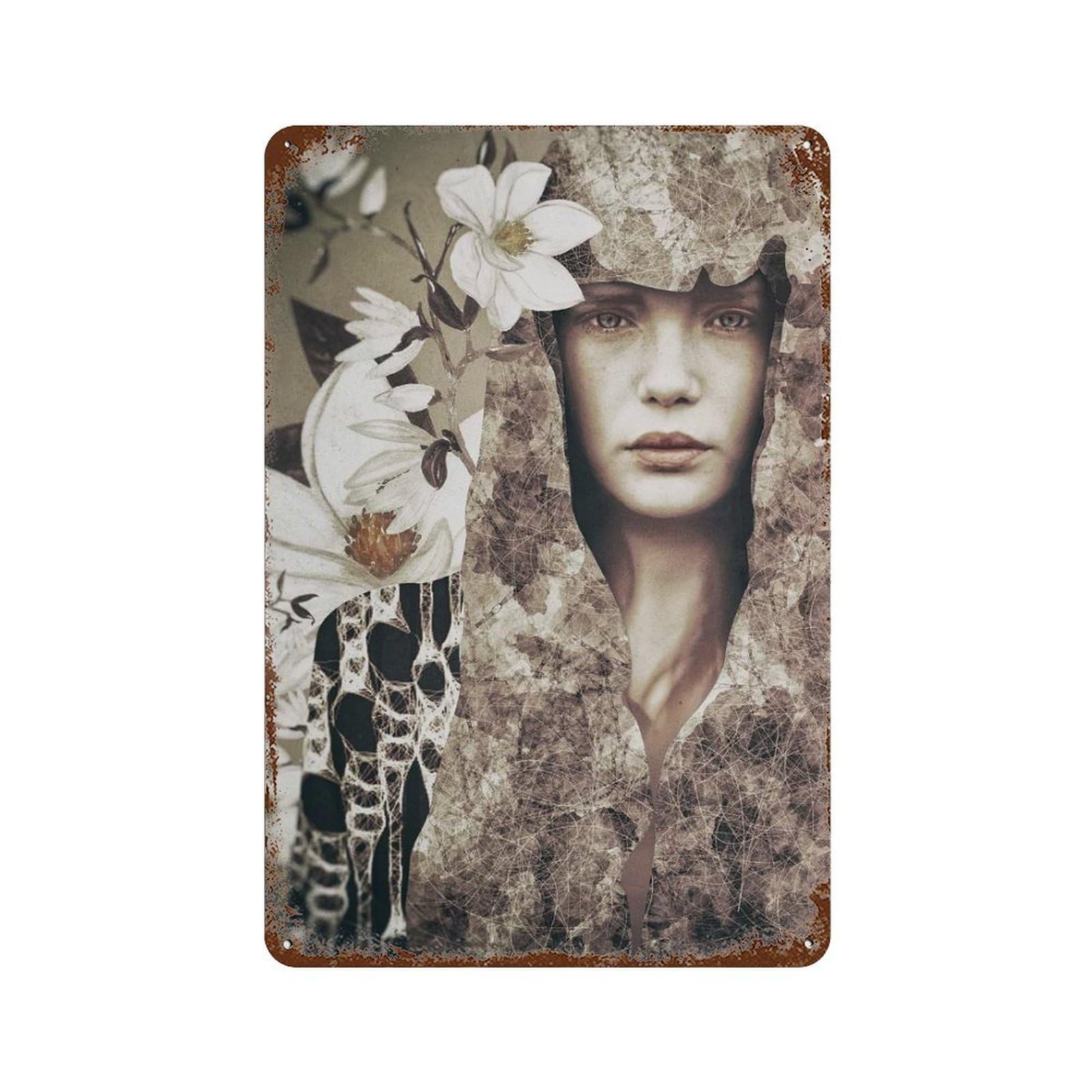 Magnolia Rusty Metal Tin Sign 11.8"x7.9", Vintage Wall Decor for Garage, Pub Or Kitchen