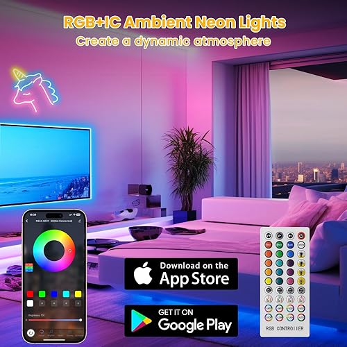 Miniatura 2 de Cuerda de luces LED de 32.8 pies, sincronización de música RGB flexible cambio de color, control con aplicacióncontrol remoto, múltiples modos, tira