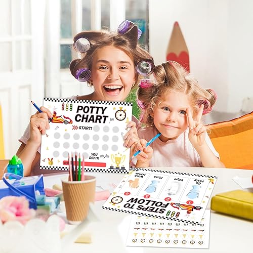 Miniatura 4 de Tabla de entrenamiento para ir al baño con temática de autos de carreras para niños pequeños y niñas, paso a seguir, tabla de rutina de