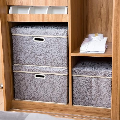 Miniatura 3 de PRANDOM - Cubos de almacenamiento plegables grandes con tapas, de tela decorativa, con asas para la habitación, armario, sala de estar, 17.7 x 11.8