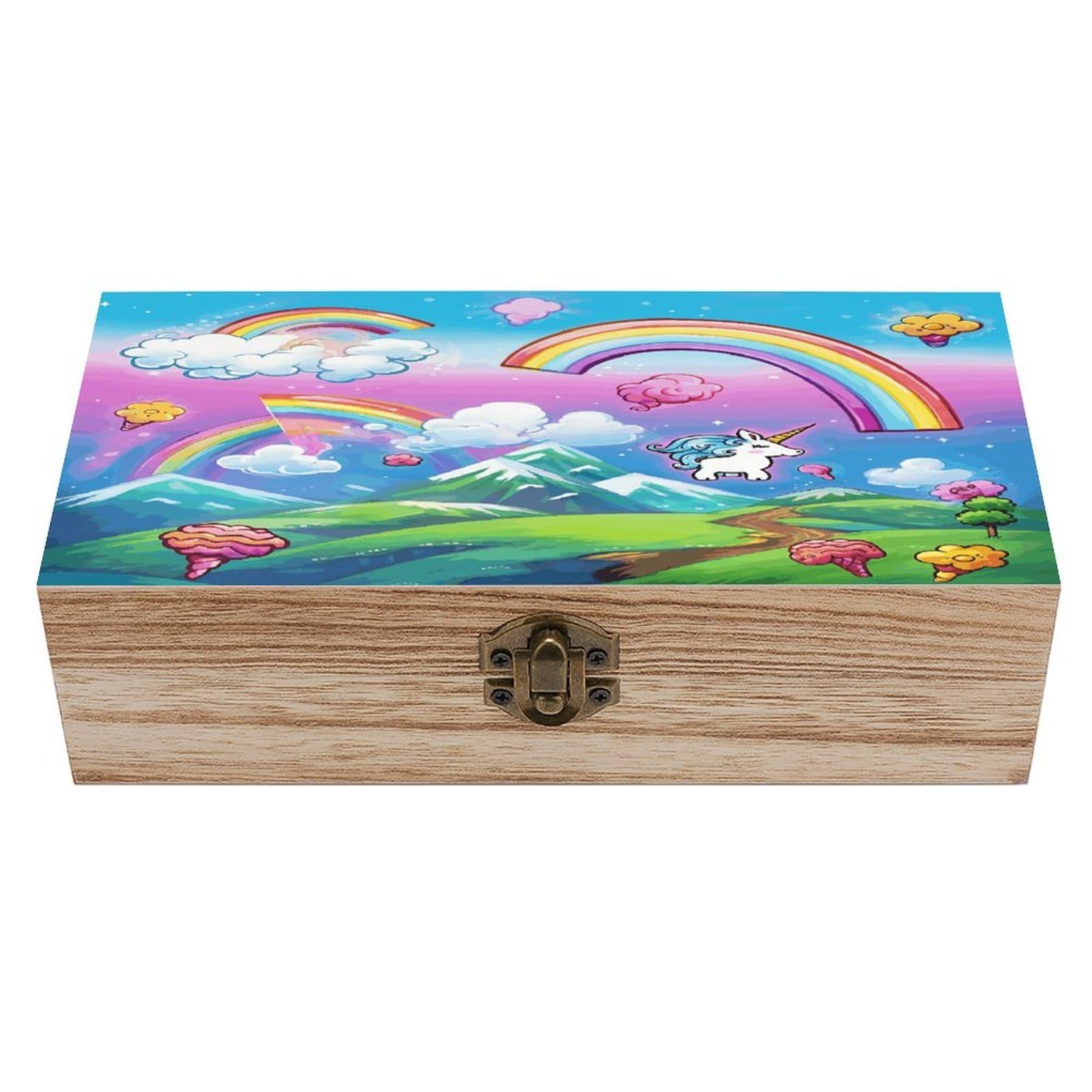 asbwuo Rainbow Wood Keepsake Box Wooden Box with Hinged Lid