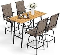 Vista 11 de MFSTUDIO Juego de 7 barras de patio con 1 mesa de barra de listones de metal resistente con 6 taburetes de altura de barra para exteriores, azul
