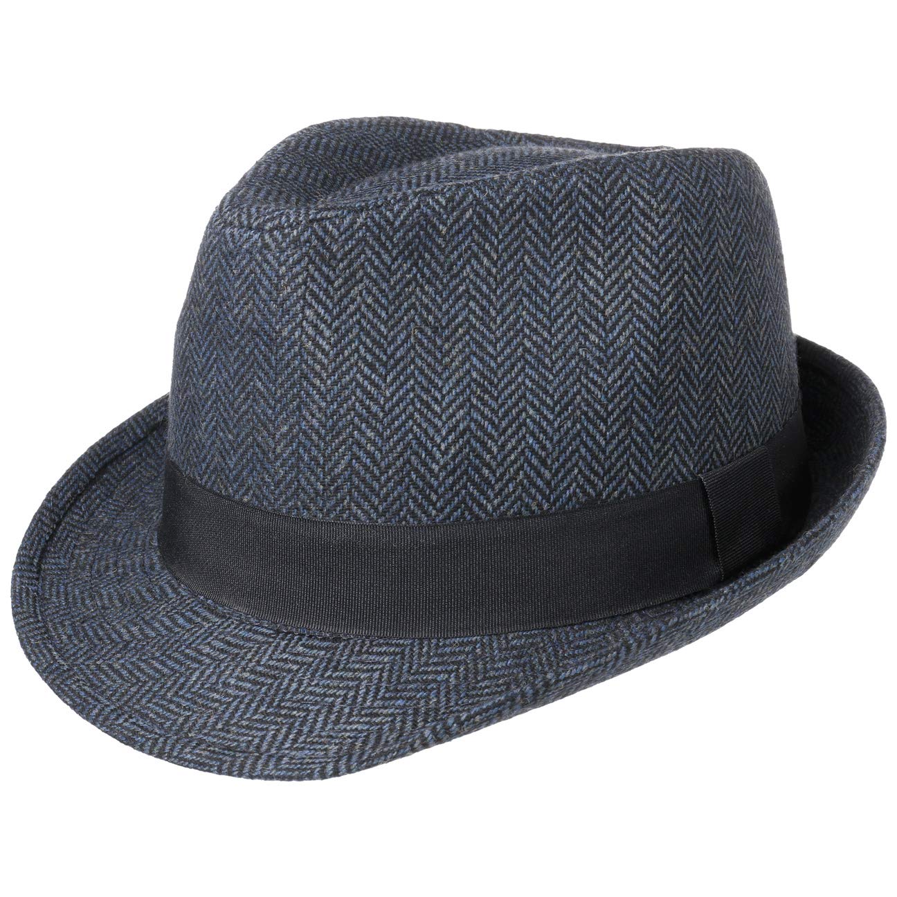 Lipodo Trilby Herringbone Hat Classic Fabric Ribbed Band Men Women Summer Winter Fedora Black-Blue