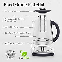 Vista 3 de Electric Kettle With Infuser, 1.5L Electric Tea Kettle With Temperature Control, Glass Kettle & Hot Water Boiler,1200W Fast heating for Pour Over